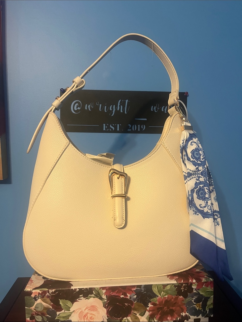Anne Klein Cream Shoulder Hobo with Gold Buckle